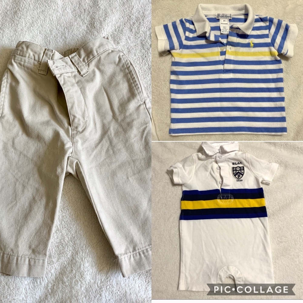 Ralph Lauren bundle: romper, polo shirt, khaki